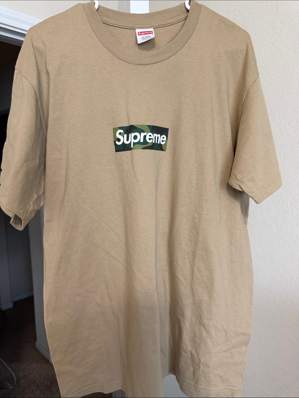 Supreme Camo Box Logo Tee - Beige with Green Camo
